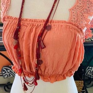 ✿ Boho Babydoll Peach Crop Top